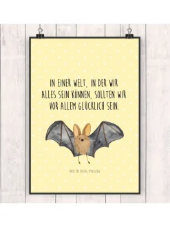 Mr. & Mrs. Panda Wanddekoration<Bild Fledermaus Flügel mit Spruch in Gelb Pastell