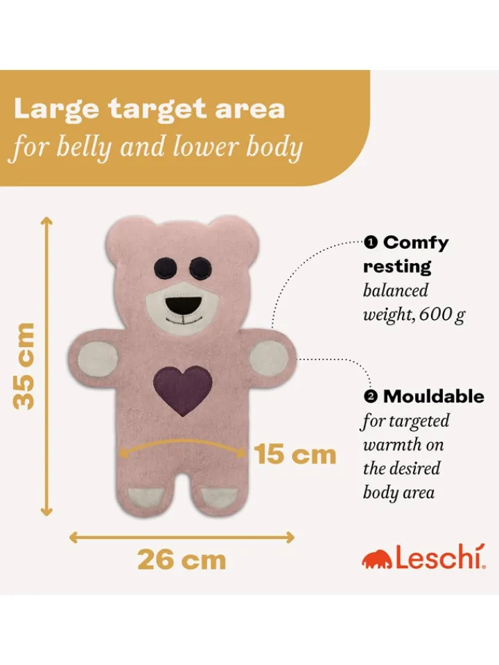 Leschi Wärmflaschen & -Kissen<Bio-Körnerkissen "Bär Teddy" in Rosa - (L)40 x (B)4 x (H)14 cm