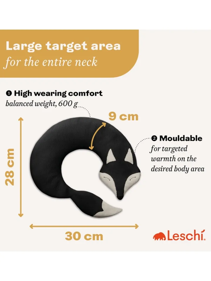 Leschi Wärmflaschen & -Kissen<Bio-Körnerkissen "Fuchs Noah" in Schwarz - (L)50 x (B)4 x (H)10 cm