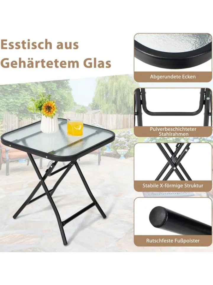 COSTWAY Gartenmöbel<Bistrotisch quadratisch klappbar in Schwarz