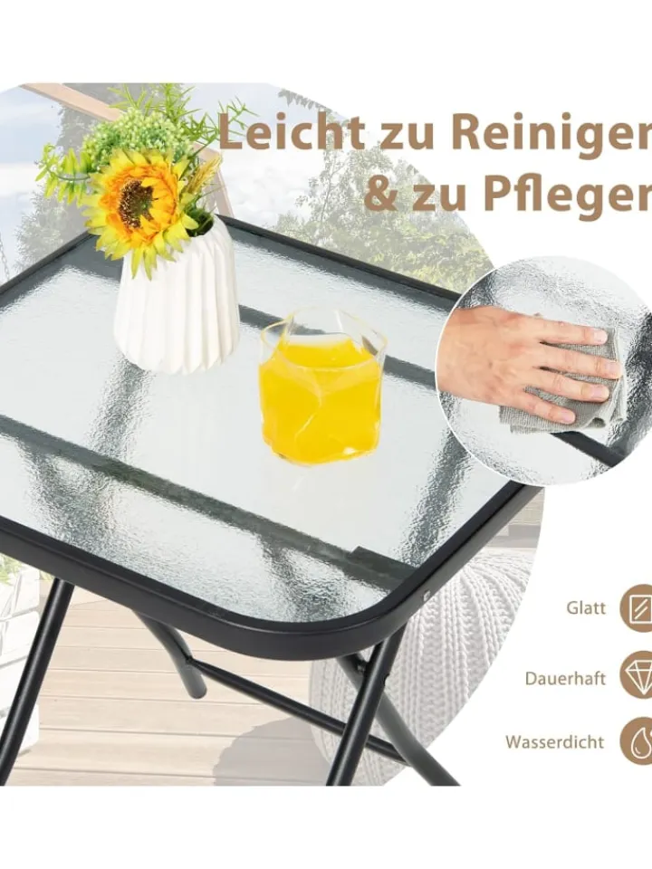 COSTWAY Gartenmöbel<Bistrotisch quadratisch klappbar in Schwarz