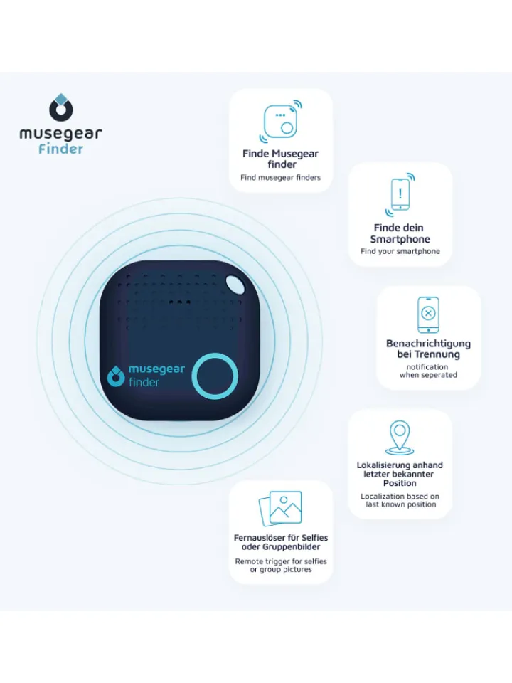 musegear Smarthome & Wetterstationen<Bluetooth-Schlüsselfinder "Finder 2" in Dunkelblau