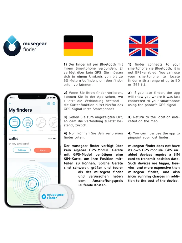 musegear Smarthome & Wetterstationen<Bluetooth-Schlüsselfinder "Finder mini" in weiß - 2er Pack