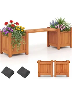 COSTWAY Pflanzen & Zubehör<Blumenkasten mit Gartenbank 105 x 26,5 x 29,5 cm in Orange