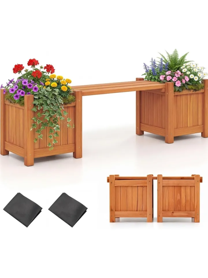 COSTWAY Pflanzen & Zubehör<Blumenkasten mit Gartenbank 105 x 26,5 x 29,5 cm in Orange