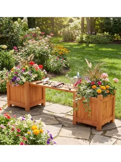 COSTWAY Pflanzen & Zubehör<Blumenkasten mit Gartenbank 105 x 26,5 x 29,5 cm in Orange