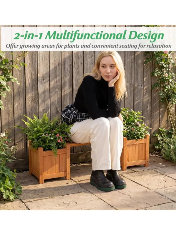 COSTWAY Pflanzen & Zubehör<Blumenkasten mit Gartenbank 105 x 26,5 x 29,5 cm in Orange