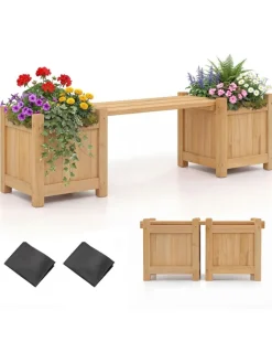 COSTWAY Pflanzen & Zubehör<Blumenkasten mit Gartenbank 105 x 26,5 x 29,5 cm in Beige