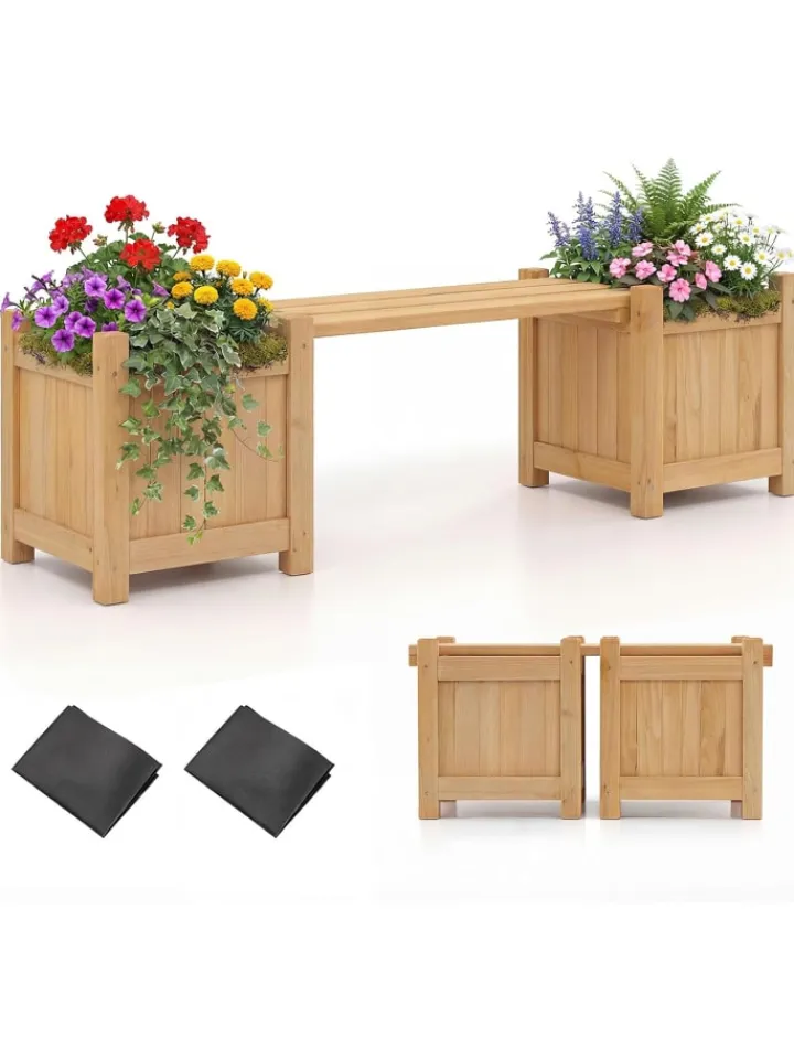 COSTWAY Pflanzen & Zubehör<Blumenkasten mit Gartenbank 105 x 26,5 x 29,5 cm in Beige