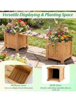 COSTWAY Pflanzen & Zubehör<Blumenkasten mit Gartenbank 105 x 26,5 x 29,5 cm in Beige