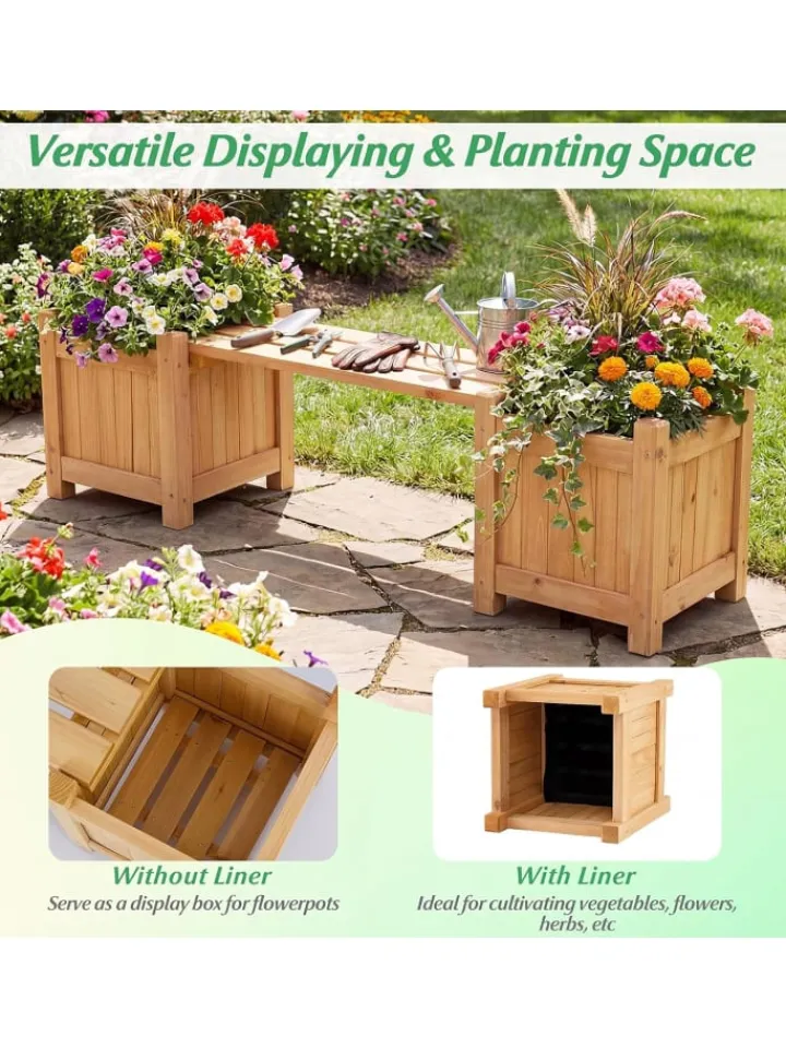 COSTWAY Pflanzen & Zubehör<Blumenkasten mit Gartenbank 105 x 26,5 x 29,5 cm in Beige