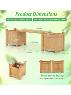 COSTWAY Pflanzen & Zubehör<Blumenkasten mit Gartenbank 105 x 26,5 x 29,5 cm in Beige