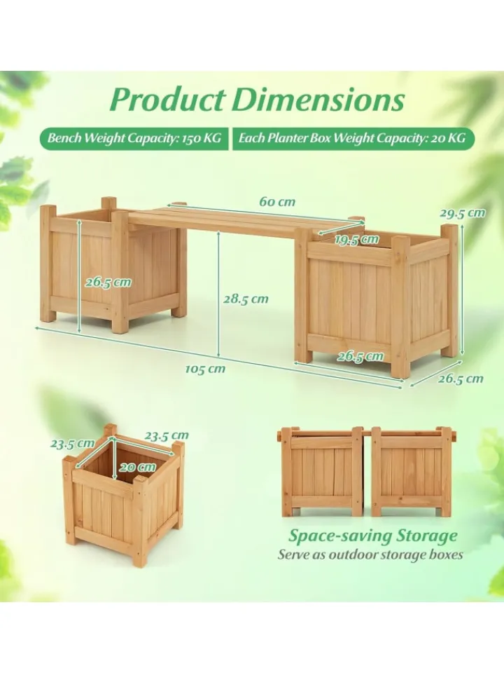 COSTWAY Pflanzen & Zubehör<Blumenkasten mit Gartenbank 105 x 26,5 x 29,5 cm in Beige