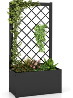 COSTWAY Pflanzen & Zubehör<Blumenkasten mit Rankgitter 63 x 31 x 112 cm in Schwarz