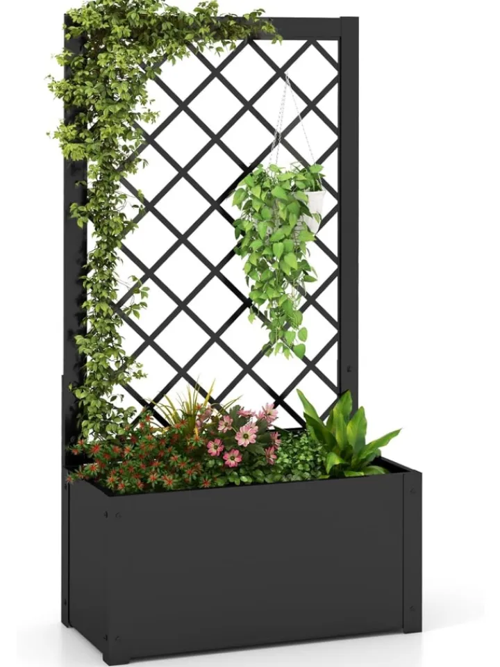 COSTWAY Pflanzen & Zubehör<Blumenkasten mit Rankgitter 63 x 31 x 112 cm in Schwarz
