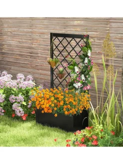 COSTWAY Pflanzen & Zubehör<Blumenkasten mit Rankgitter 63 x 31 x 112 cm in Schwarz