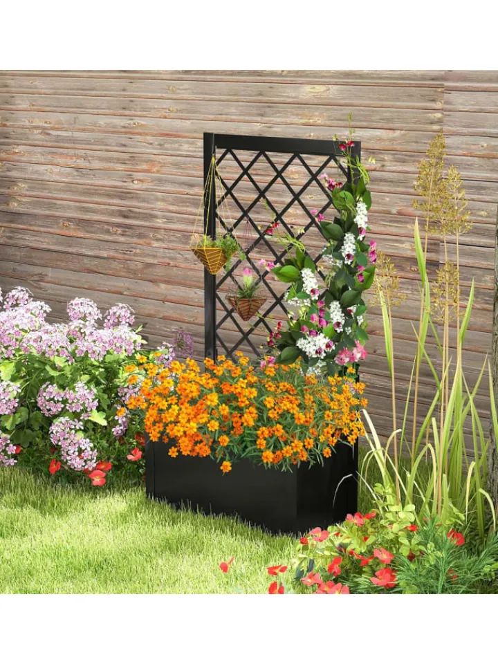 COSTWAY Pflanzen & Zubehör<Blumenkasten mit Rankgitter 63 x 31 x 112 cm in Schwarz