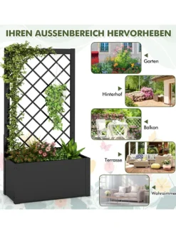 COSTWAY Pflanzen & Zubehör<Blumenkasten mit Rankgitter 63 x 31 x 112 cm in Schwarz