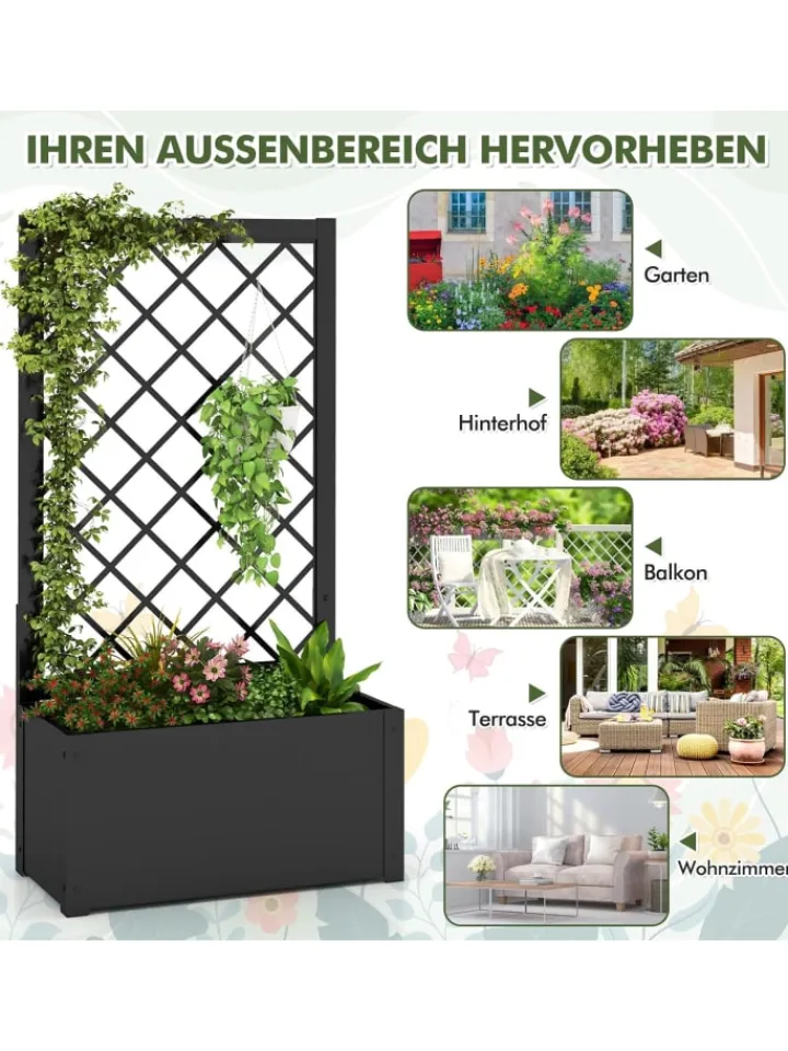 COSTWAY Pflanzen & Zubehör<Blumenkasten mit Rankgitter 63 x 31 x 112 cm in Schwarz