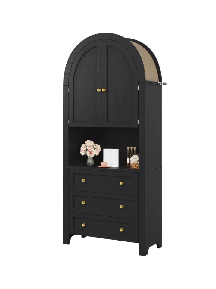 ABRIHOME Regale & Schränke<Bogenschrank in Schwarz mit Schubladen Türen und offenem Regal Hoch
