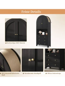 ABRIHOME Regale & Schränke<Bogenschrank in Schwarz mit Schubladen Türen und offenem Regal Hoch