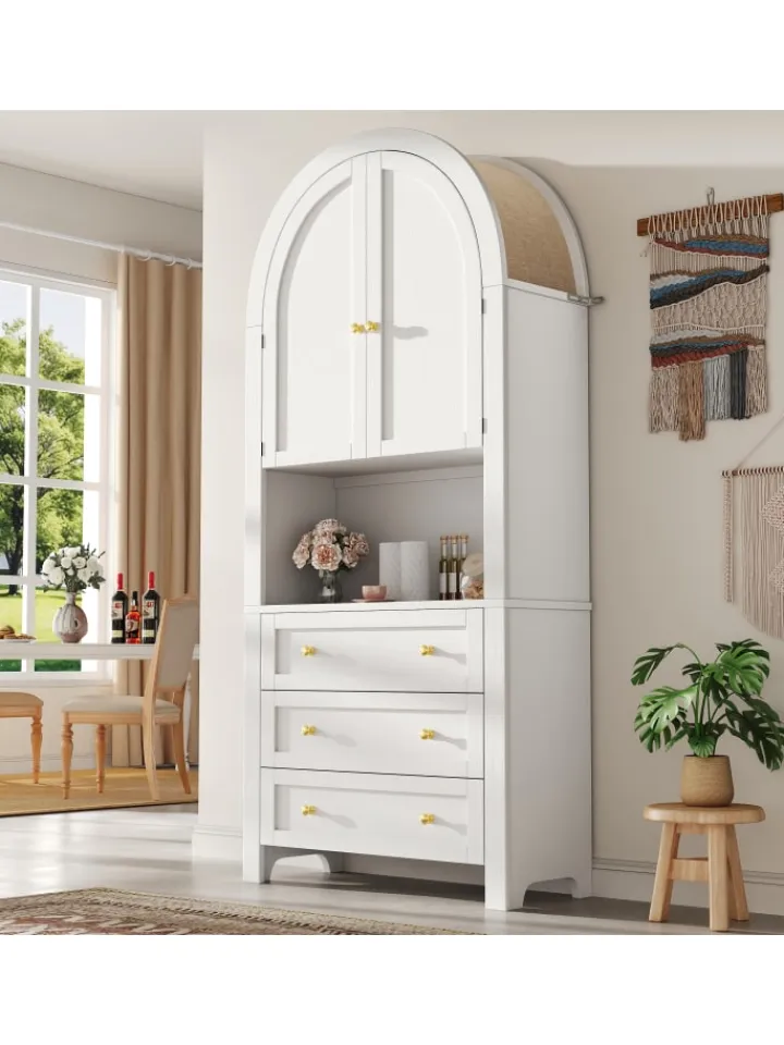 ABRIHOME Regale & Schränke<Bogenschrank in Weiß mit Schubladen Türen und offenem Regal Hoch