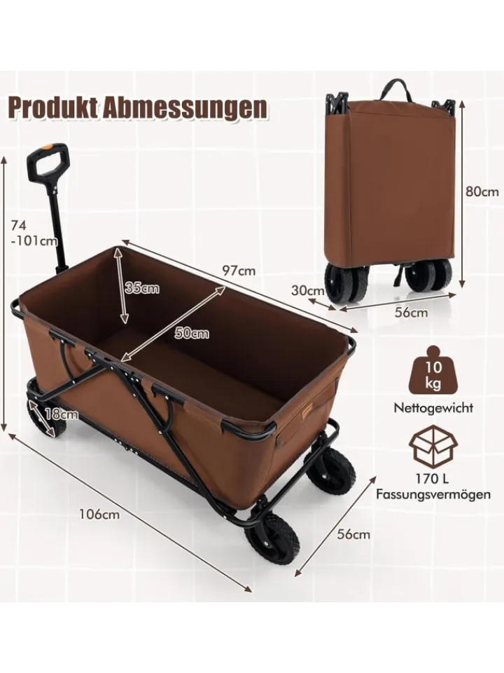 COSTWAY Einkaufstaschen & -Trolleys<Bollerwagen faltbar in Braun