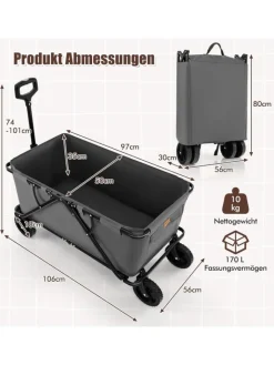 COSTWAY Einkaufstaschen & -Trolleys<Bollerwagen faltbar in Grau