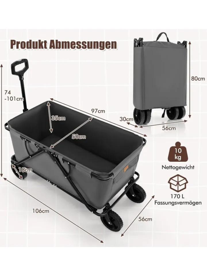 COSTWAY Einkaufstaschen & -Trolleys<Bollerwagen faltbar in Grau