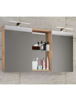 VCM Badmöbel<Breiter Spiegelschrank Spiegel Budasi mit Ablage in Honig-Eiche