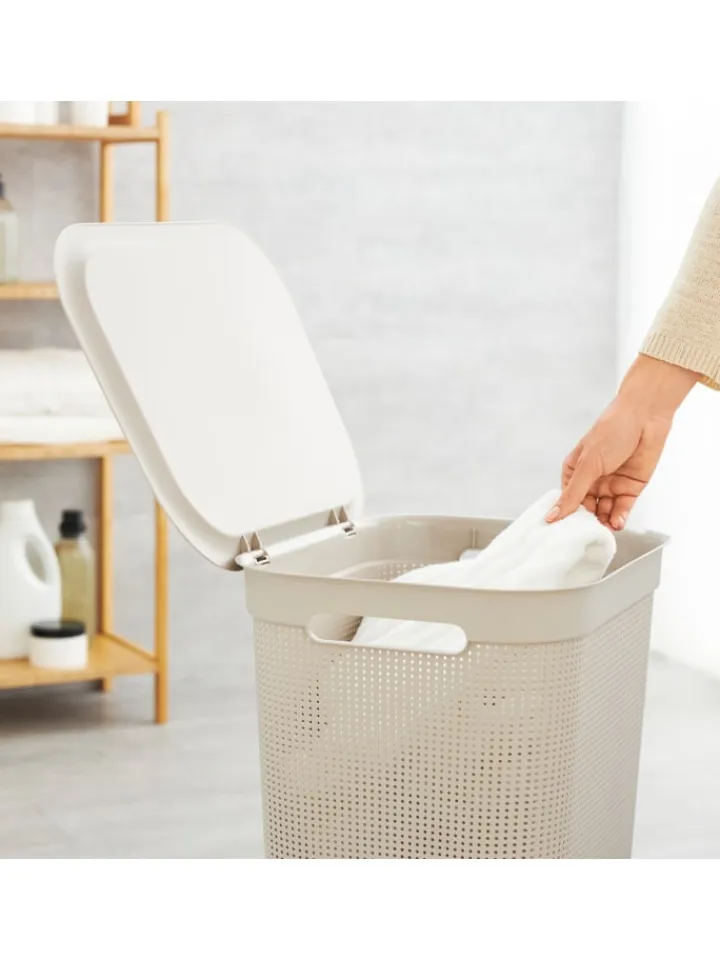 Rotho Wäschekörbe & -Ständer<Brisen Wäschebox 50l mit Deckel und Griffe in Cappuccino