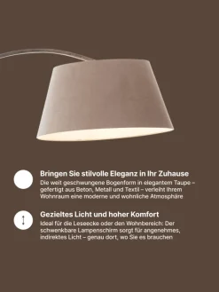 Brilliant Stehleuchten<Brok Bogenlampe, 2 m, Taupe/Grau, E27, schwenkbar, Fußschalter, modern