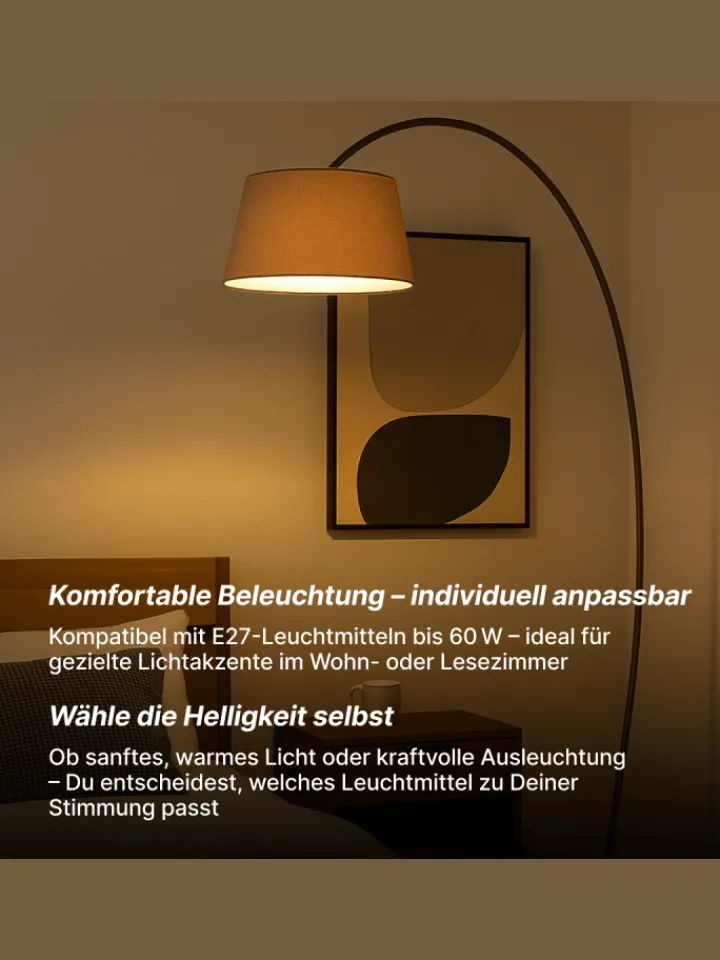 Brilliant Stehleuchten<Brok Bogenlampe, 2 m, Taupe/Grau, E27, schwenkbar, Fußschalter, modern