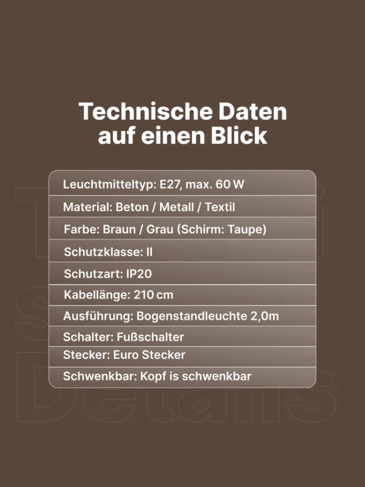 Brilliant Stehleuchten<Brok Bogenlampe, 2 m, Taupe/Grau, E27, schwenkbar, Fußschalter, modern