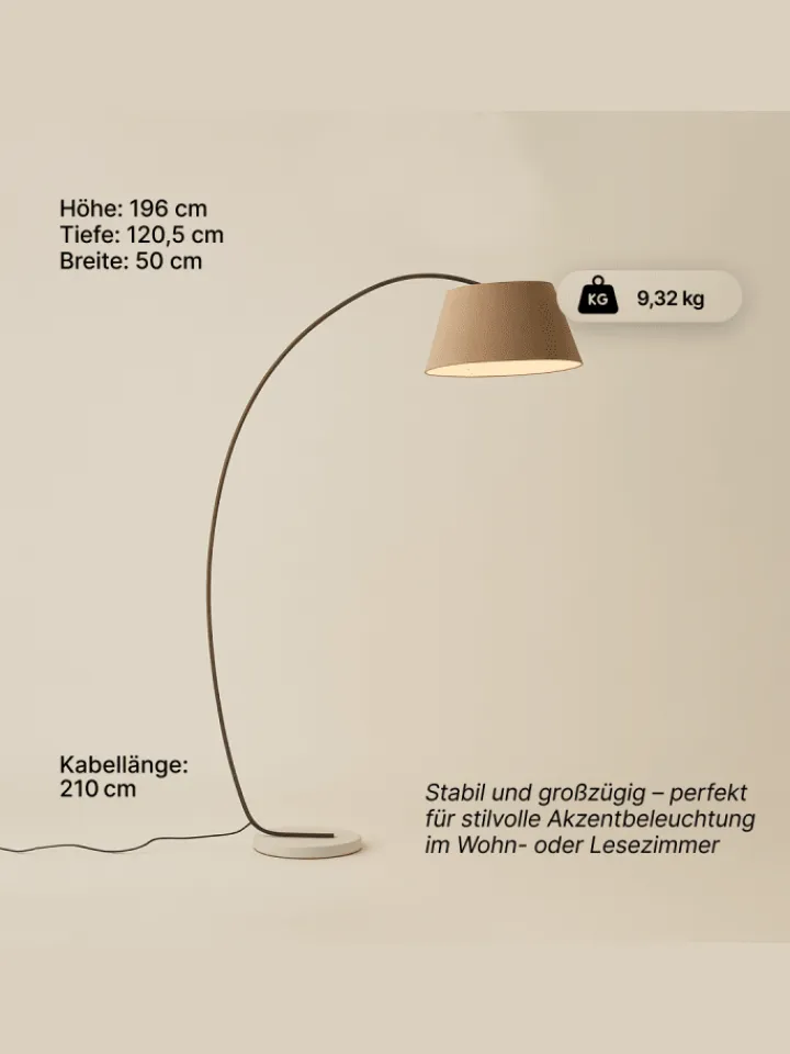 Brilliant Stehleuchten<Brok Bogenlampe, 2 m, Taupe/Grau, E27, schwenkbar, Fußschalter, modern