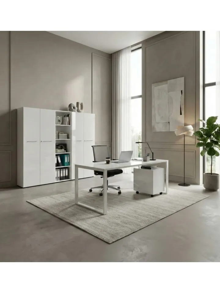 KADIMA DESIGN Möbel-Sets<Büro-Set 2 Schränke & Regal, 240cm breit, Glasfront in Weiß