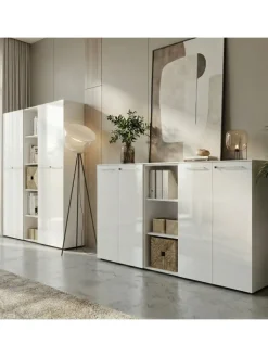 KADIMA DESIGN Möbel-Sets<Büro-Set 2 Schränke & Regal, 240cm breit, Glasfront in Weiß