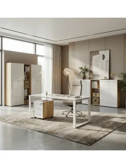 KADIMA DESIGN Möbel-Sets<Büro-Set 2 Schränke & Regal, 240cm breit, Glasfront in Chalet-Eiche-Nb.-Weiß