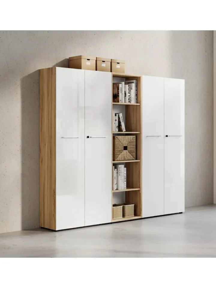 KADIMA DESIGN Möbel-Sets<Büro-Set 2 Schränke & Regal, 240cm breit, Glasfront in Chalet-Eiche-Nb.-Weiß