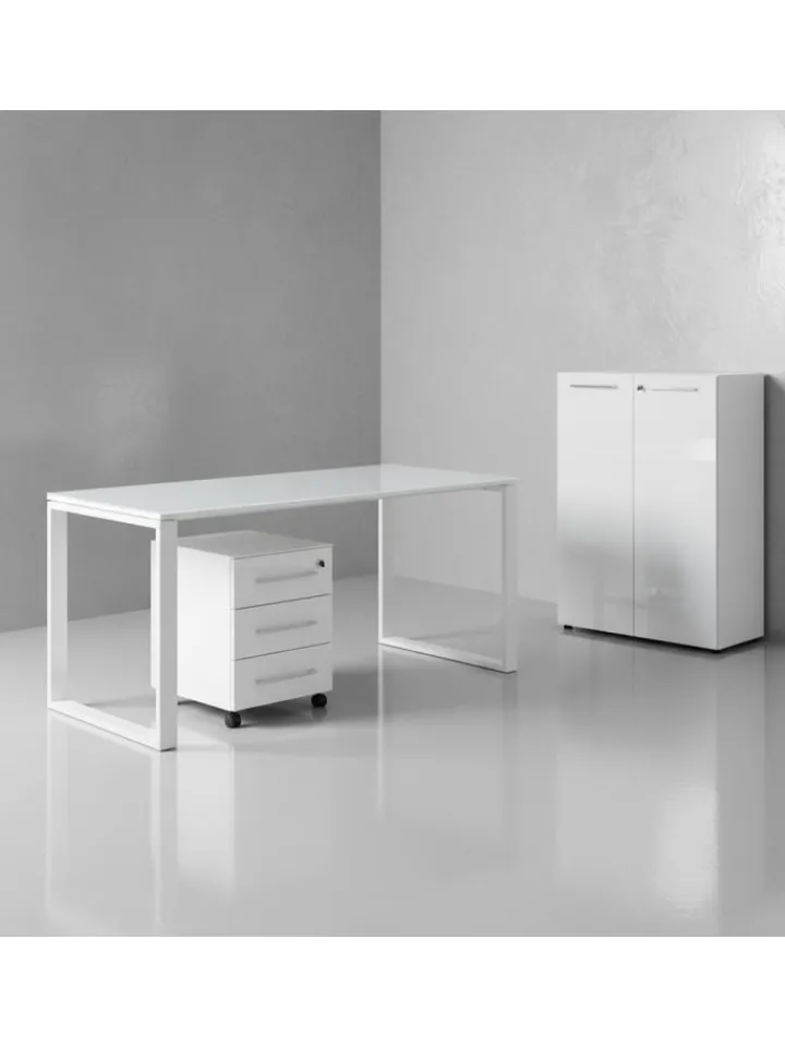 KADIMA DESIGN Möbel-Sets<Büro-Set Schreibtisch Schrank Container Glasfront Modern in Weiß