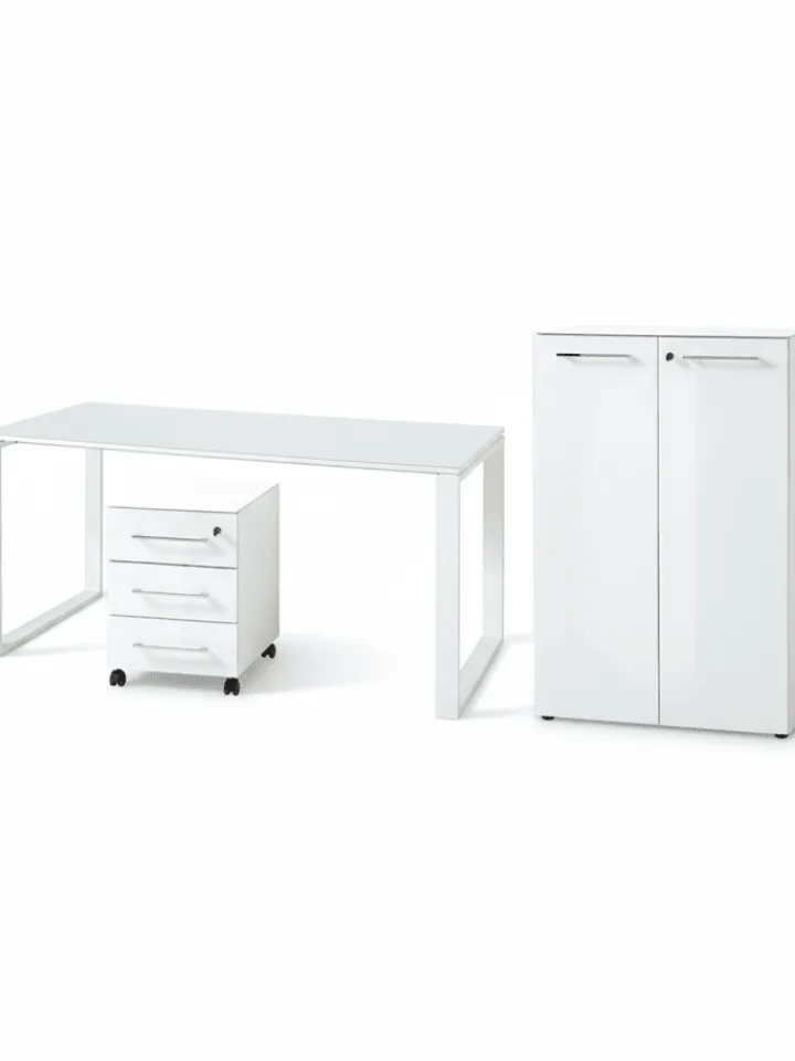 KADIMA DESIGN Möbel-Sets<Büro-Set Schreibtisch Schrank Container Glasfront Modern in Weiß