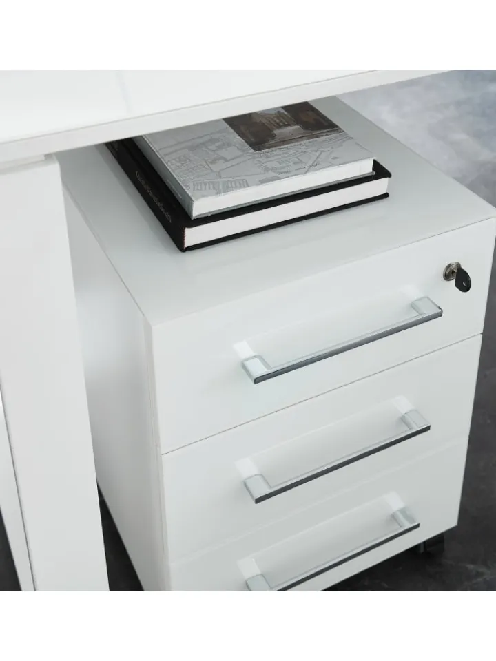 KADIMA DESIGN Möbel-Sets<Büro-Set Schreibtisch Schrank Container Glasfront Modern in Weiß