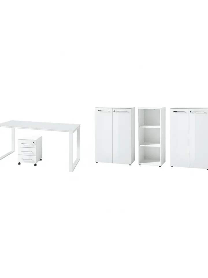 KADIMA DESIGN Möbel-Sets<Büro-Set 5-teilig, Glasfront Soft-Close Modern Büromöbel in Weiß