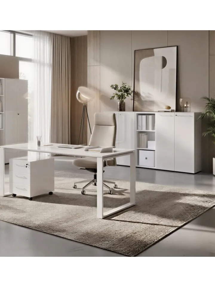 KADIMA DESIGN Möbel-Sets<Büro-Set 5-teilig, Glasfront Soft-Close Modern Büromöbel in Weiß