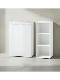 KADIMA DESIGN Möbel-Sets<Büro-Set 2-tlg 120cm hoch Kommode x Regal, Glas Front in Weiß