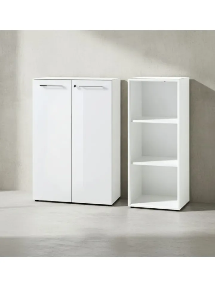 KADIMA DESIGN Möbel-Sets<Büro-Set 2-tlg 120cm hoch Kommode x Regal, Glas Front in Weiß