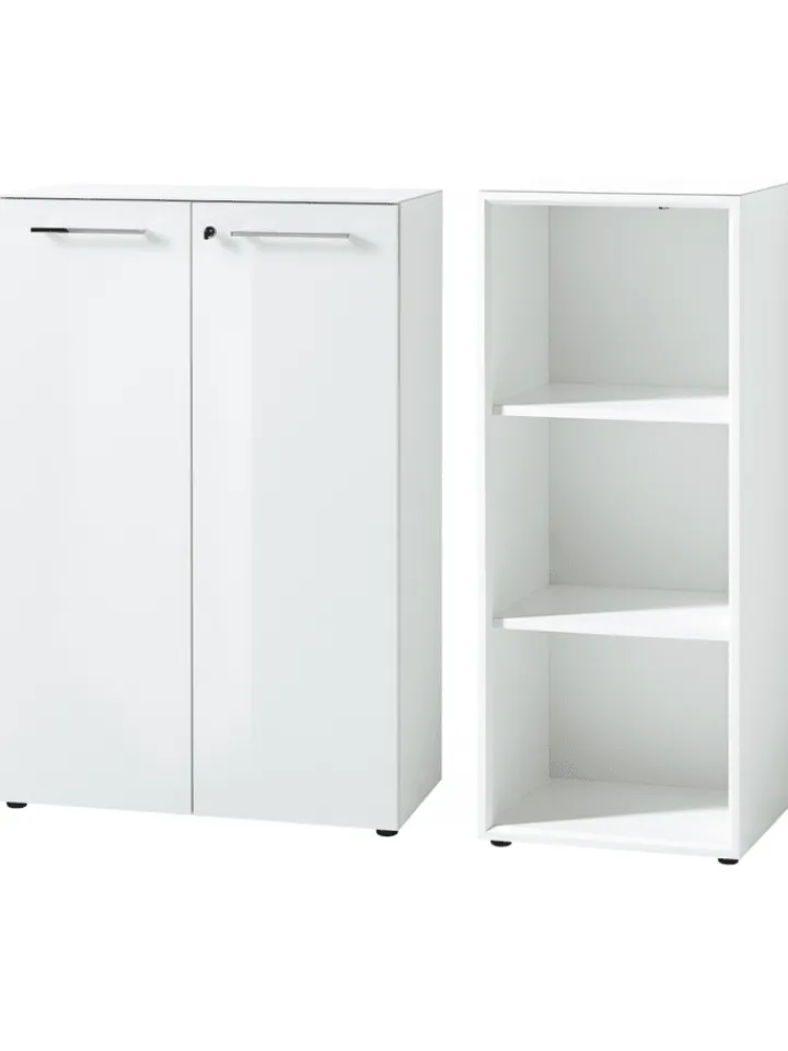 KADIMA DESIGN Möbel-Sets<Büro-Set 2-tlg 120cm hoch Kommode x Regal, Glas Front in Weiß