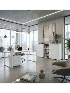 KADIMA DESIGN Möbel-Sets<Büro-Set 2-tlg 120cm hoch Kommode x Regal, Glas Front in Weiß