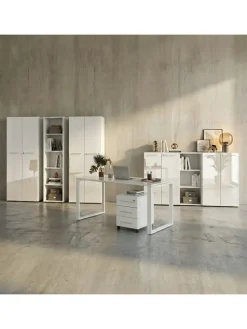 KADIMA DESIGN Möbel-Sets<Büro-Set 8-tlg, Glas Abschließbar Modern Büromöbel in Weiß