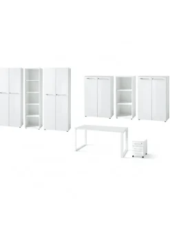 KADIMA DESIGN Möbel-Sets<Büro-Set 8-tlg, Glas Abschließbar Modern Büromöbel in Weiß
